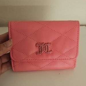 Compact Pink Quilted Wallet with Chevron Design